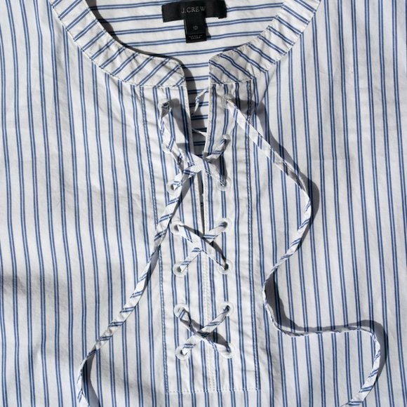 J. Crew Lace Up Striped Popover Shirt - 10 - Picture 10 of 12